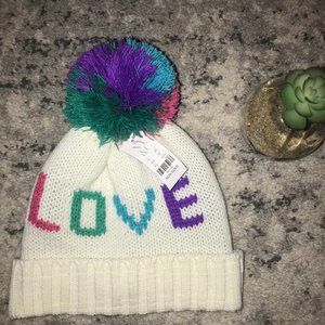 NY&Co White "LOVE" Winter hat with Pom NWT